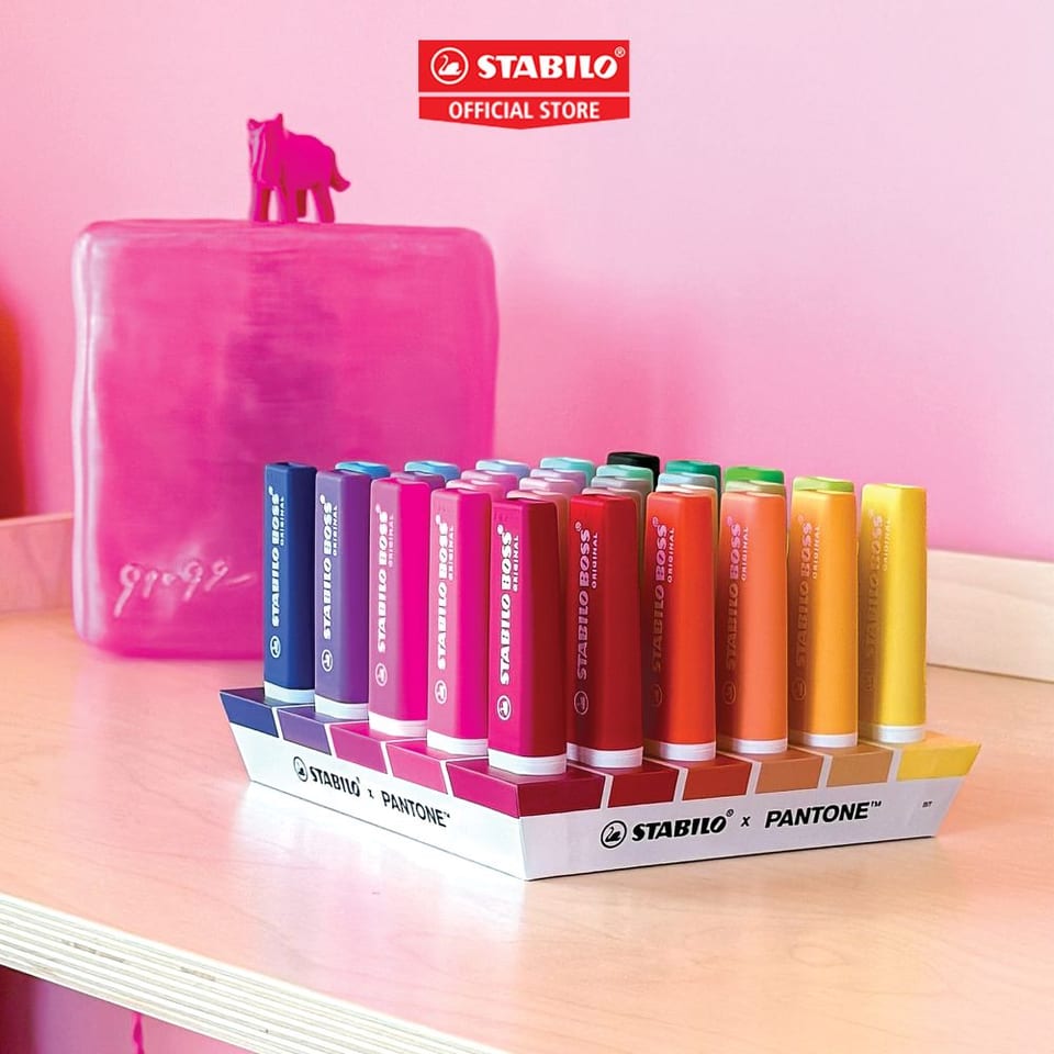 stabilo x pantone highlighters on desk